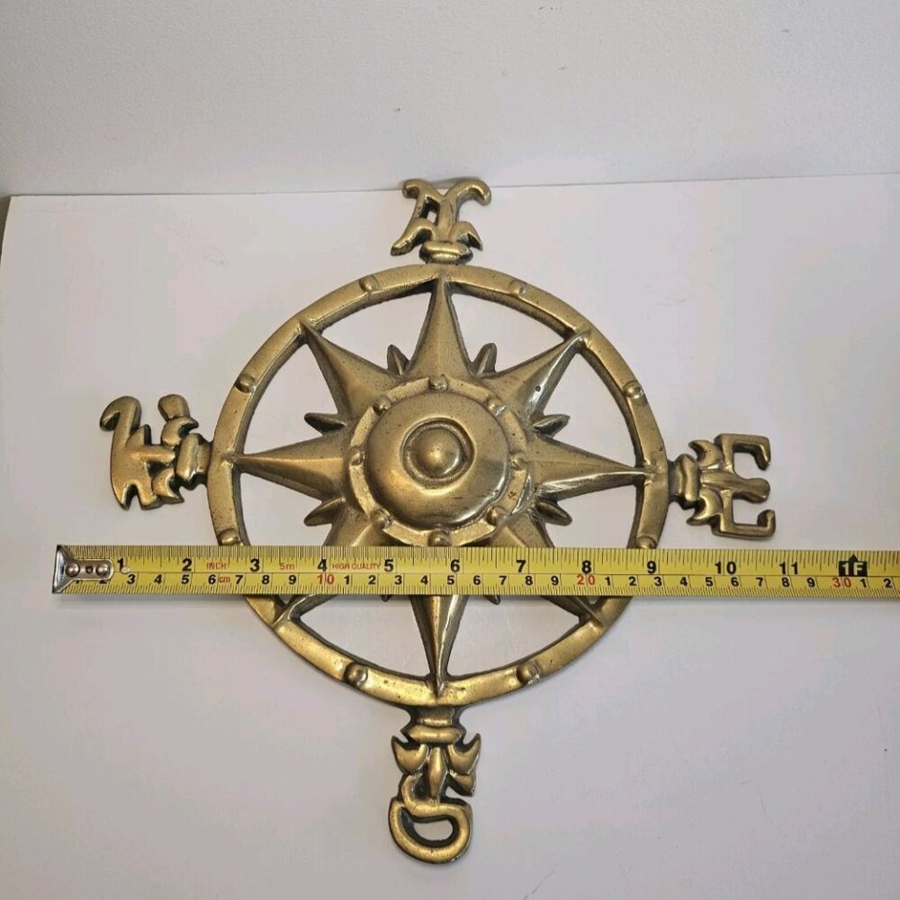 Vtg Brass Compass Rose Wall hanging Rose of the Winds Star Nautical decor - Picture 8 of 8